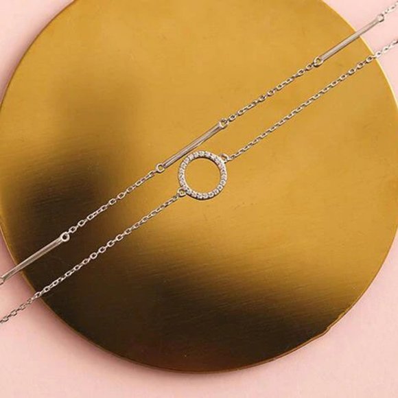 925 Sterling Silver Diamond Circle Bar Bracelet - Picture 2 of 8